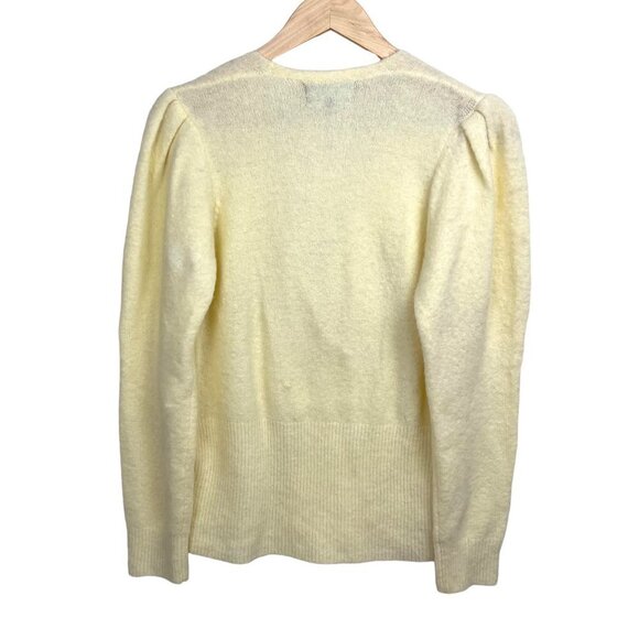 Something Navy Yellow Alpaca blend v neck faux‎ wrap Sweater size S - Picture 3 of 8
